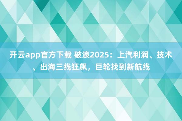开云app官方下载 破浪2025：上汽利润、技术、出海三线狂飙，巨轮找到新航线